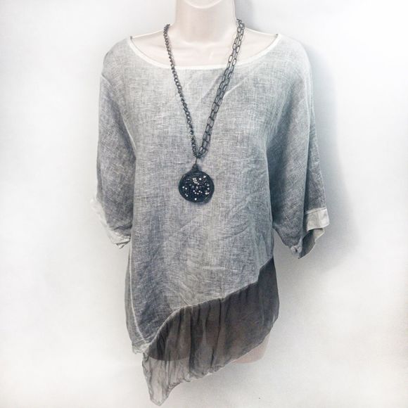 Gigi Moda Tops - Gigi Moda Kairah Italian Linen/Silk Asymmetrical Kaftan OS